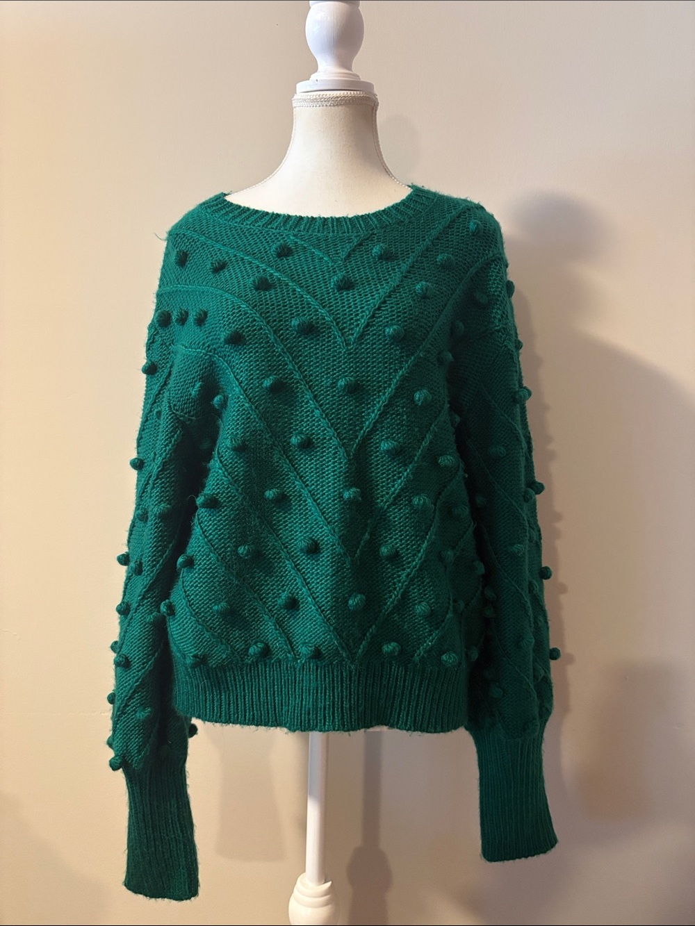 Sugar Lips Shake Your Pom Green Knit Pullover Long Sleeve Sweater. Size Medium